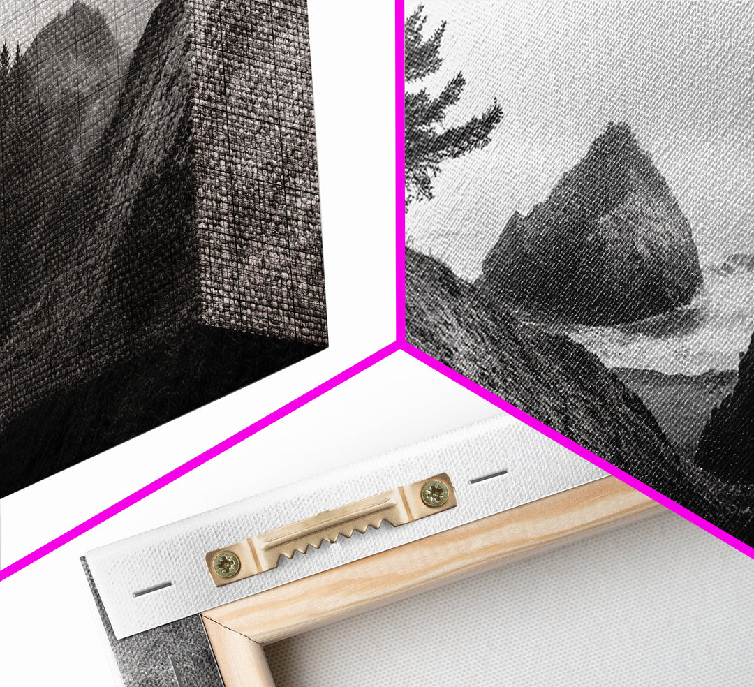 Coastal Cliff Scene, Evergreen Ocean Landscape, Pacific Northwest View, Framed Canvas Print, Nature Inspired Wall Art, Minimalist Decor