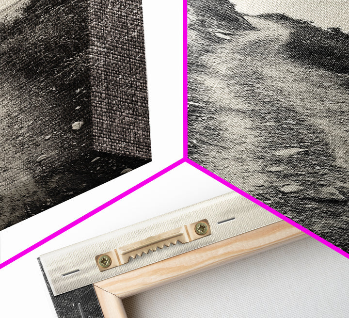 Coastal Cliff Path, Tranquil Trail, Black and White Landscape, Nature Lover Gift, Framed Canvas Print, Entryway Wall Art, Rustic Boho Art