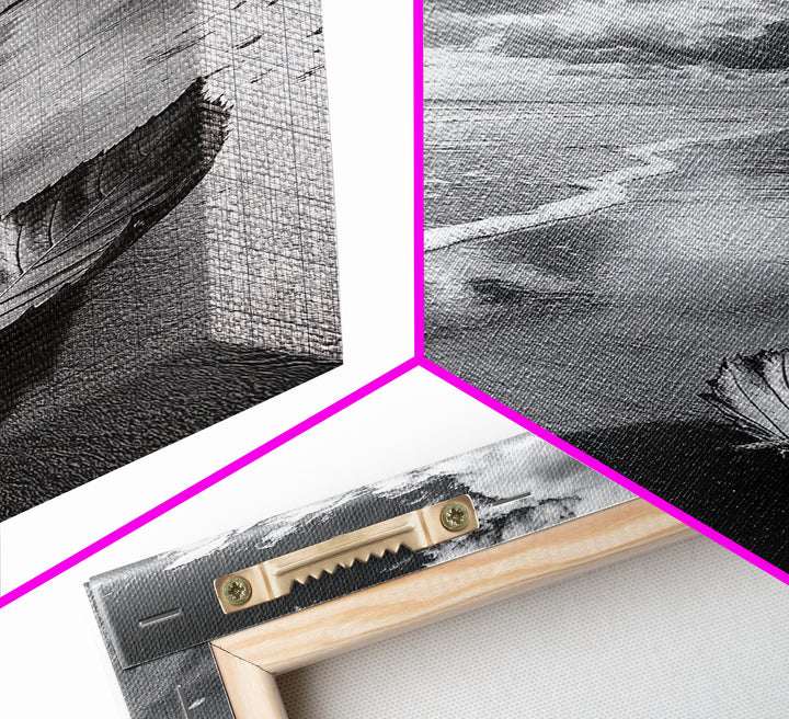 Autumn Beach Leaf, Drift Shore, Moody Cloudscape, Black and White Fall Art, Framed Canvas Print, Seasonal Wall Decor, Rustic Autumn Style