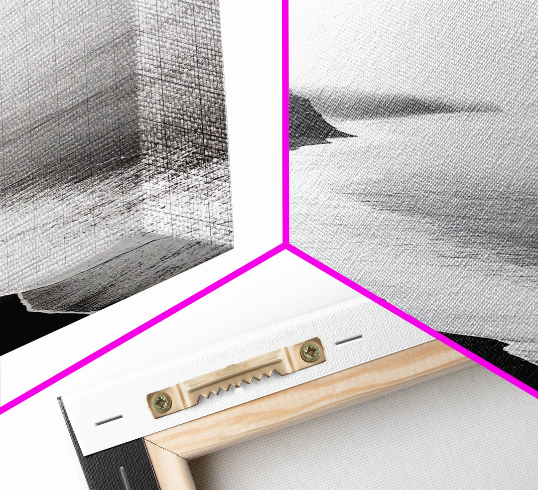 Cliff Coast, Mist Horizon, Monochrome Sea, Rugged Beauty, Canvas Print, Living Room Wall Art, Coastal Modern Style, Minimalist Ocean Scene