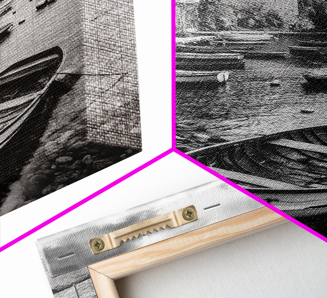 Coastal Village, Fishing Boats, Mediterranean Harbor, Seaside Charm, Framed Canvas Print, Nautical Kitchen Wall Art, Fall Decor Accent