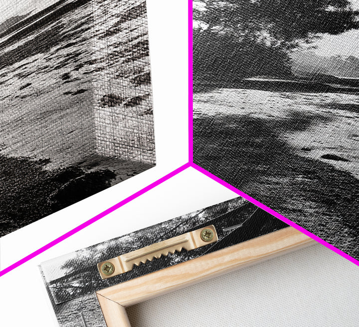 Coastal Shadows Path, Black and White Landscape, Framed Canvas Print, Entryway Art, Calm Nature Scene, Moody Coastal Wall Decor