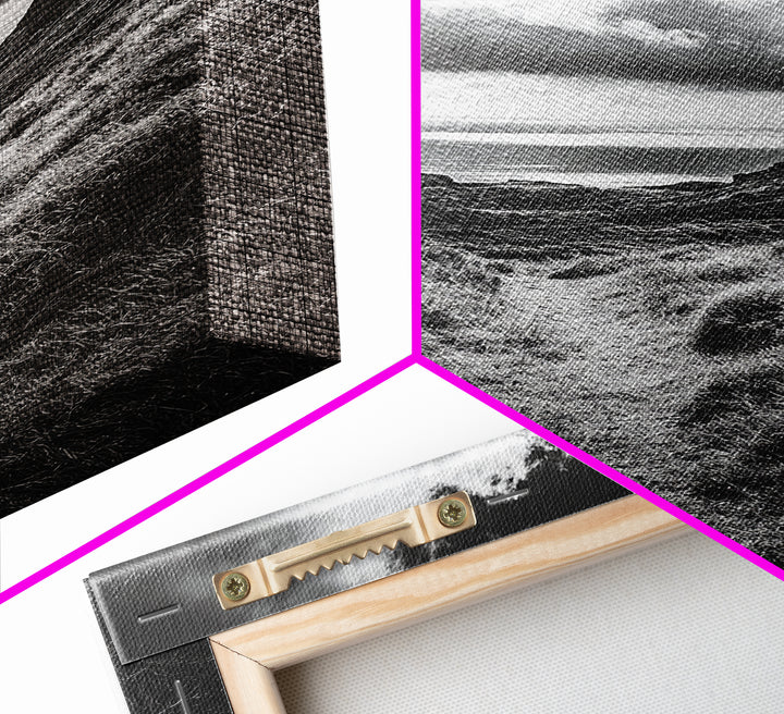 Highland Ocean Trail, Dramatic Clouds, Monochrome Nature, Canvas Print, Office Wall Art, Adventure Landscape, Rustic Home Decor
