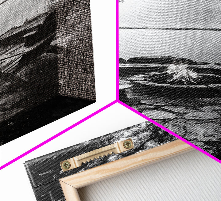 Campfire Lake Night, Adirondack Chairs, Wilderness Glow, Framed Canvas Print, Outdoor Living Wall Art, Cabin Decor, Autumn Retreat Art