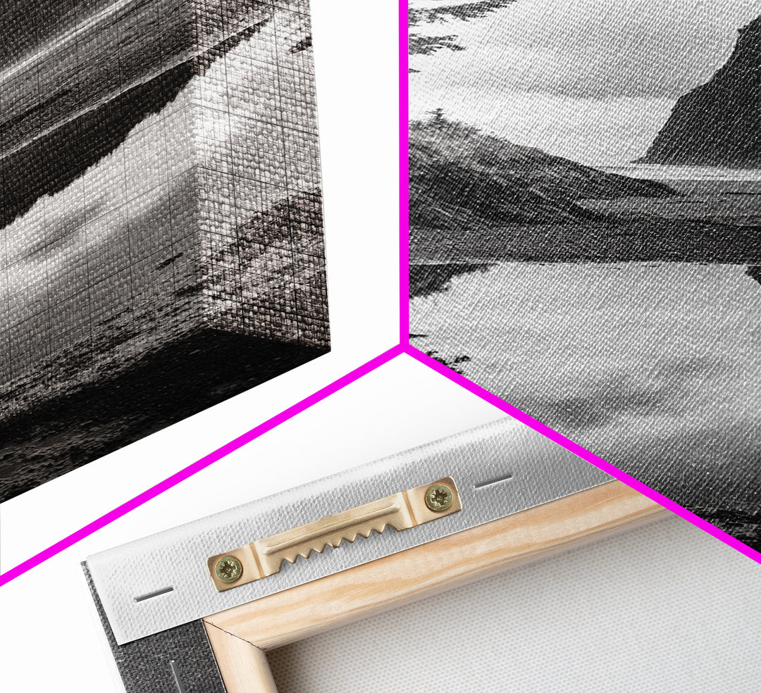 Coastal Rock Reflections, Nature Photography, Ocean Landscape, Framed Canvas Print, Moody Living Room Art, Minimal Decor