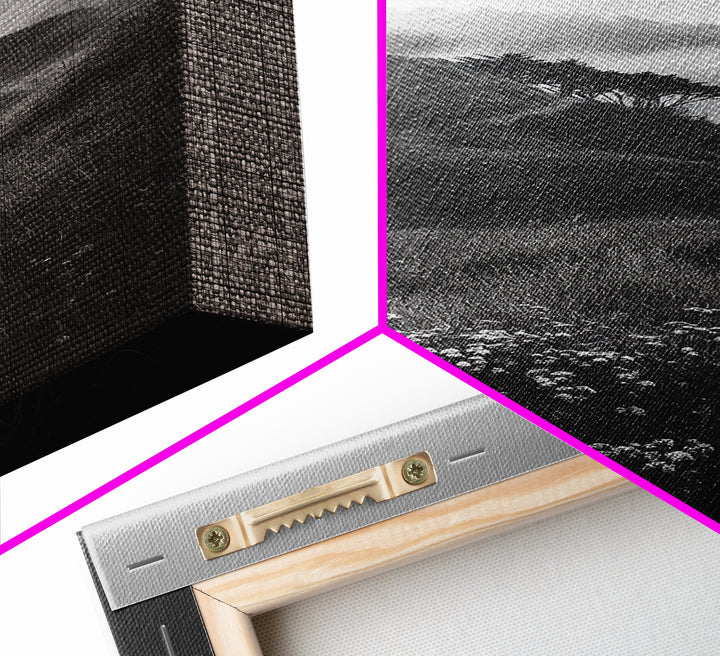 Rolling Mist Hills, Dreamy Countryside, Framed Canvas Print, Black and White Wall Art, Bedroom Calm Decor, Nature Landscape