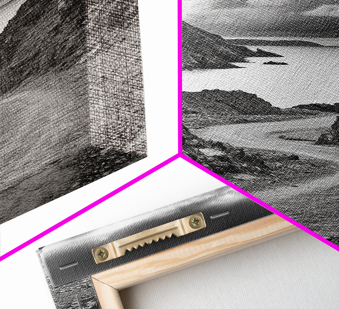 Coastal Road Curve, Rugged Cliff Path, Dramatic Seascape, Canvas Print, Office Wall Art, Monochrome Nature Art, Rustic Home Decor