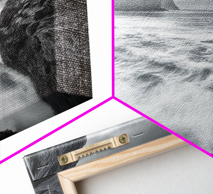 Stormy Coast, Crashing Waves, Ocean Drama, Framed Canvas Print, Living Room Wall Art, Bold Seascape Photography, Monochrome Modern Art