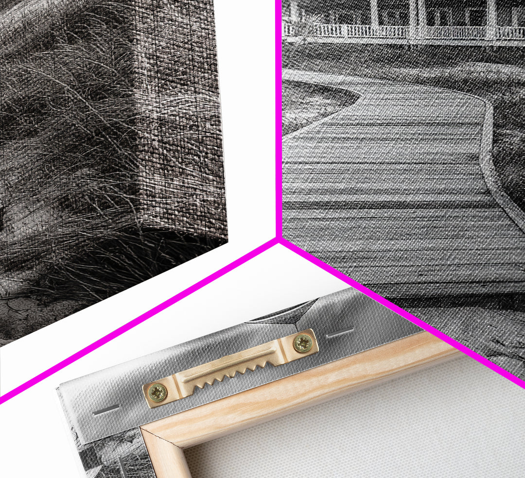 Beach House, Boardwalk Path, Coastal Architecture, Framed Canvas Print, Hallway Wall Art, Neutral Tones, Minimalist Coastal Style