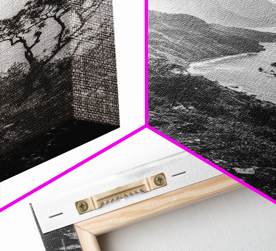 Coastal Cliff, Ocean Horizon, Hiking Trail, Framed Canvas Print, Nature Photography, Boho Wall Art, Living Room Decor, Minimalist Earth Tones