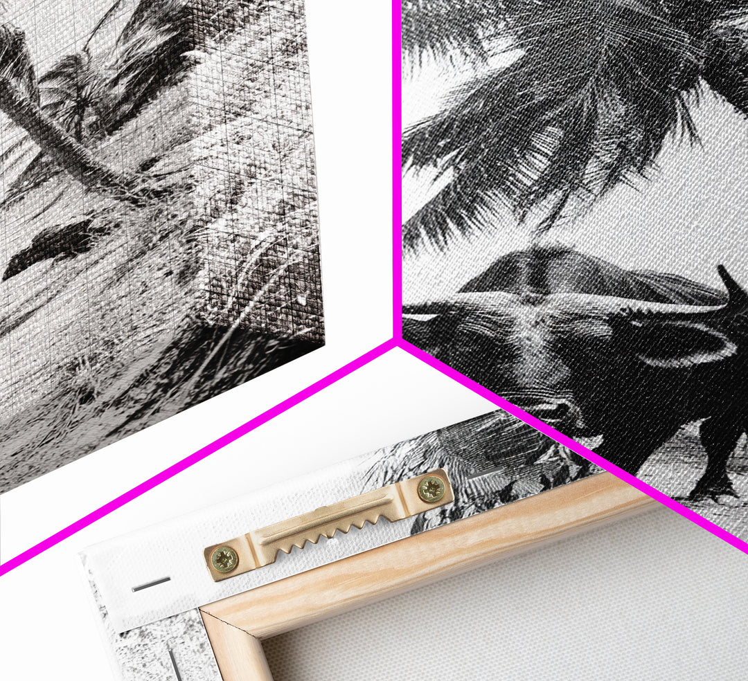 Tropical Bull, Palm Tree, Island Wildlife, Rural Photography, Framed Canvas Print, Kitchen Wall Art, Exotic Boho Decor, farmhouse decor