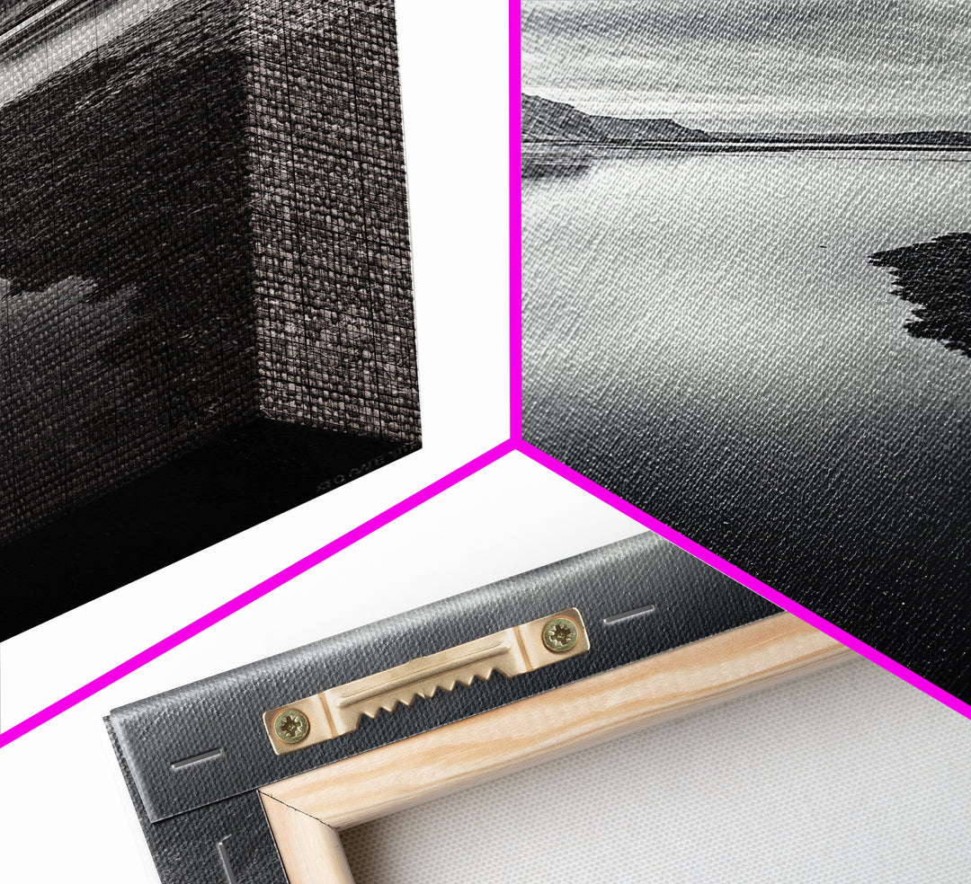 River Gorge, Twilight Reflections, Cliffside Calm, Canvas Print, Moody Black White Wall Art, Bedroom or Office Decor, Dramatic Landscape