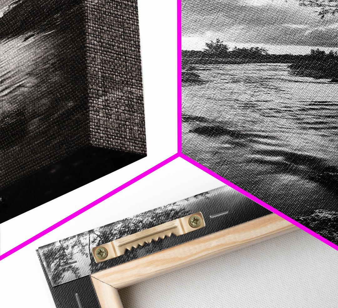 River Flow, Storm Clouds, Nature Trees, Monochrome Scene, Framed Canvas Print, Bathroom Wall Art, Moody Landscape, Rustic Home Decor