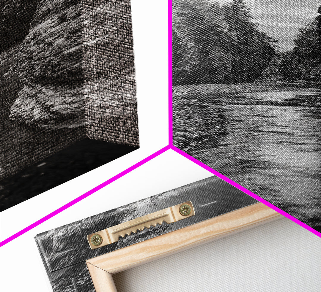 Canyon River, Rugged Path, Rock Walls, Adventure Nature, Framed Canvas Print, Cabin Wall Art, Explorer Decor, Wilderness Vibe