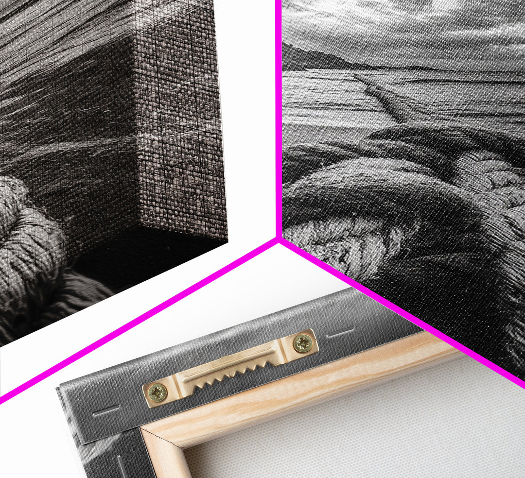 Beach Rope Knot, Coastal Connection, Ocean Shoreline, Nautical Canvas Print, Black and White Bathroom or Seaside Wall Decor