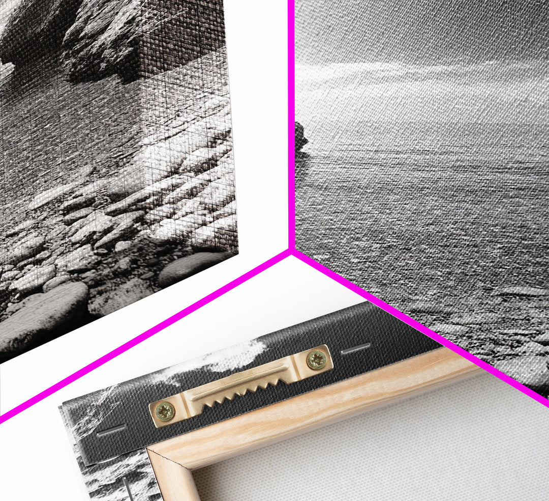 Rocky Cove, Serene Sea, Coastal Escape, Crystal Water, Canvas Print, bathroom ocean art, coastal minimalist decor, tranquil seascape gift