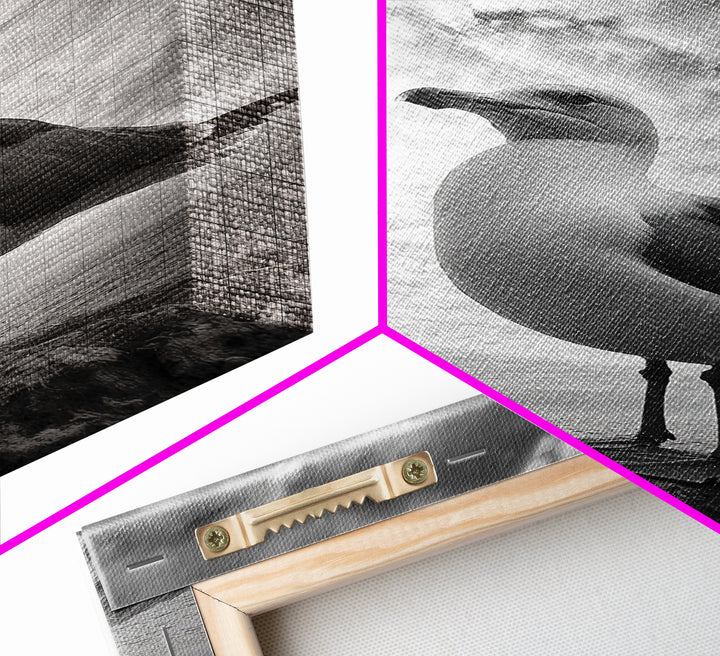 Coastal Seagull, Ocean Breeze, Serene Sky, Seaside Moment Framed Canvas Print, coastal decor, nautical bathroom wall art, nature photography