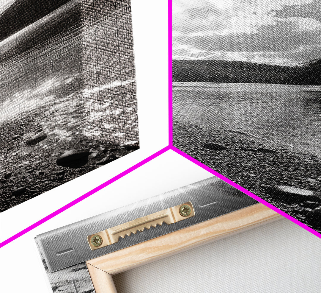 Ocean Shoreline, Serene Landscape, Coastal Photography, Canvas Print, Modern Nature Decor, Living Room Wall Art, Black and White Art