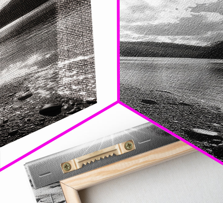 Ocean Shoreline, Serene Landscape, Coastal Photography, Canvas Print, Modern Nature Decor, Living Room Wall Art, Black and White Art