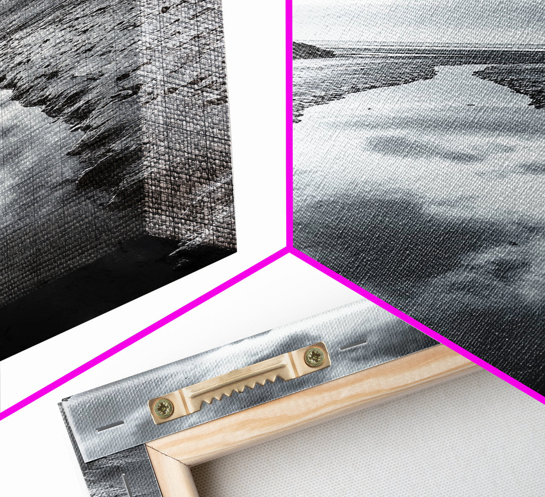 Ocean Reflection, Seaside Path, Moody Coastline, Canvas Print, Black and White Nature Photography, Modern Living Room Wall Art