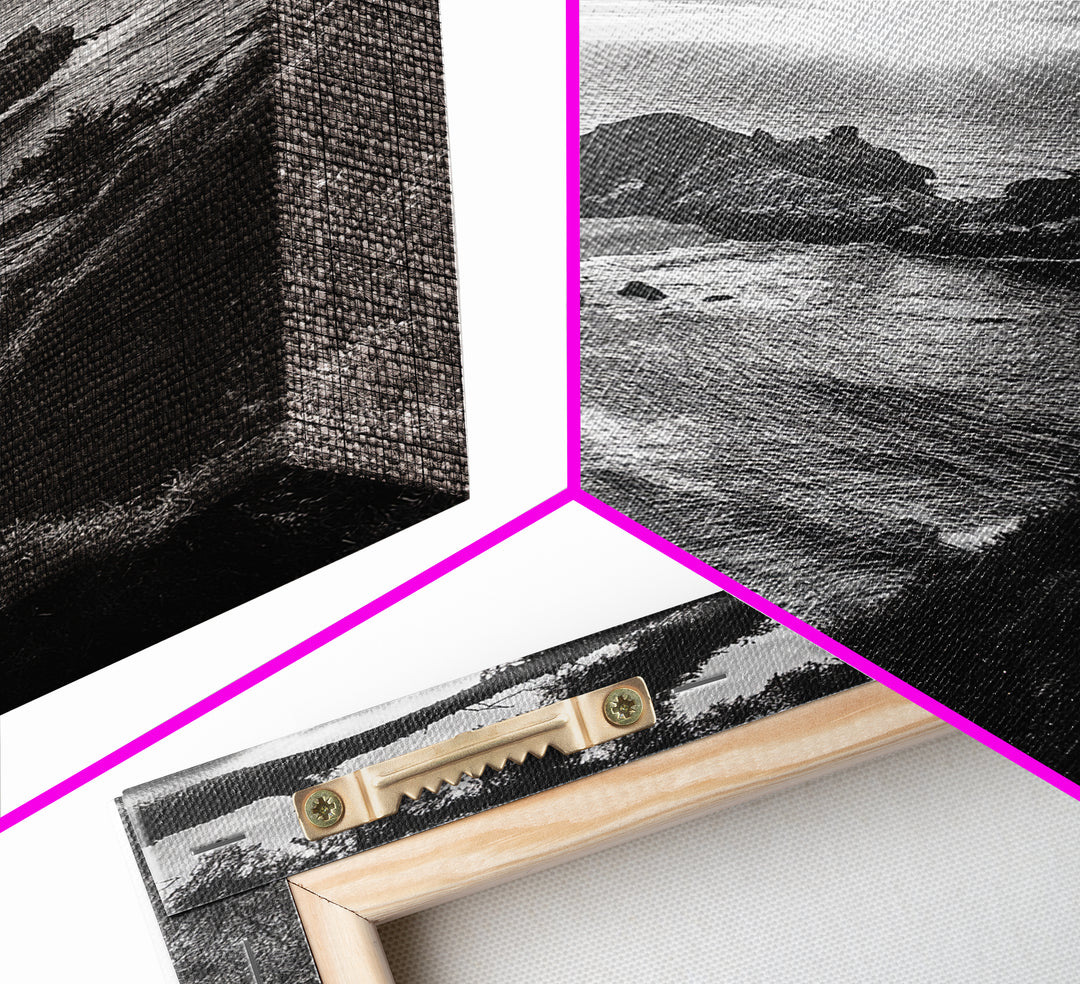 Cliffside Ocean View, Sunset Horizon, Trees Framing Sky, Canvas Print, Coastal Landscape Art, Cabin Living Room Decor, Moody Style