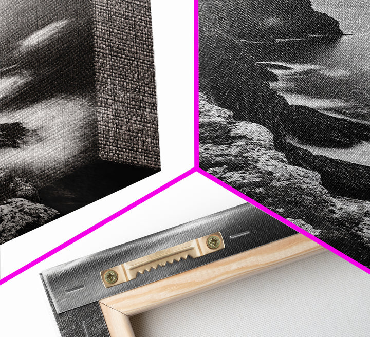 Rugged Sea Cliffs, Sunset Horizon, Serene Waters, Framed Canvas Print, Modern Nature Wall Art, Office Decor, Coastal Aesthetic