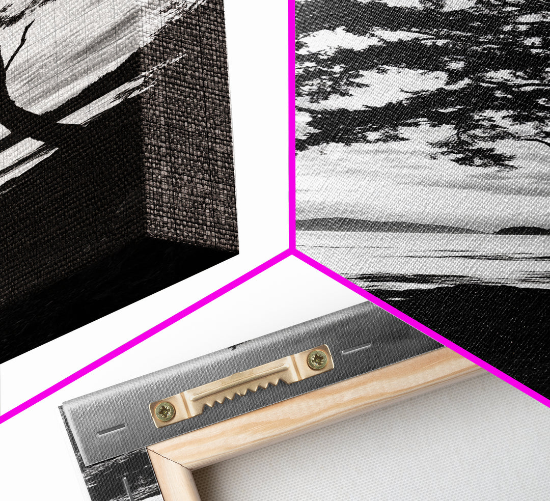 Coastal Tree, Pacific Northwest, Serene Landscape, Monochrome Nature Scene, Framed Canvas Print, Entryway Art, Rustic Cabin Wall Decor