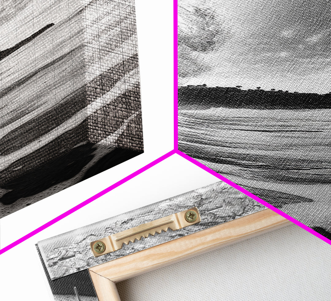 Ocean Wave Tunnel, Surfer's Eye View, Coastal Landscape, Bathroom Wall Art, Adventure Vibes, Framed Canvas Print, Black White Photography