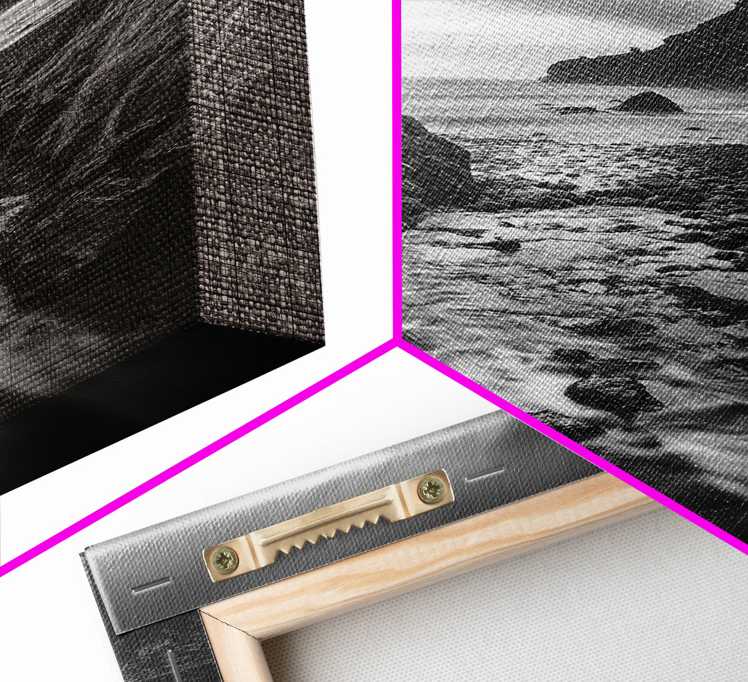 River Meets Sea, Forest Coast, Rugged Beauty, Sunset Flow, Canvas Print, Nature Wall Art, Moody Living Room Landscape