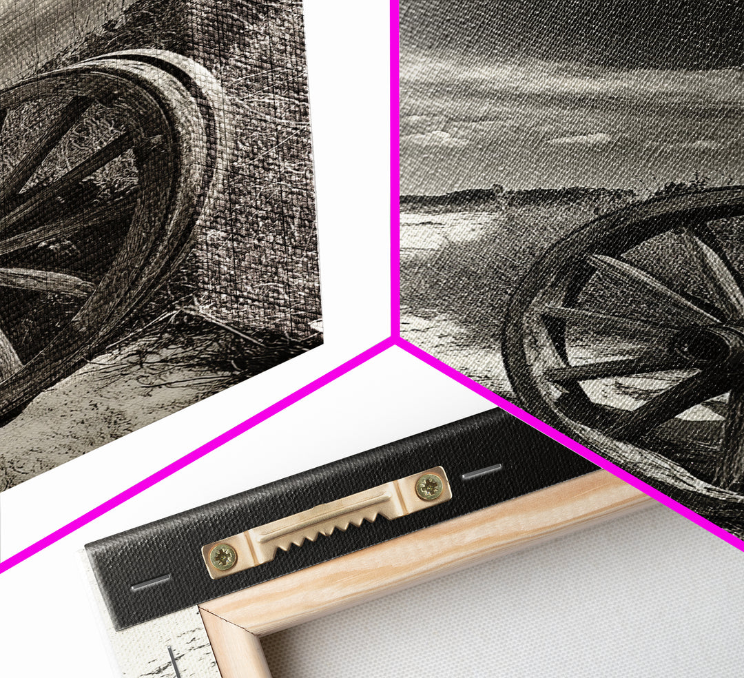 Desert Path, Wagon Wheel, Western Minimalism, Canvas Print, Boho Wall Decor, Neutral Tones, Entryway Art, Rustic Country Style