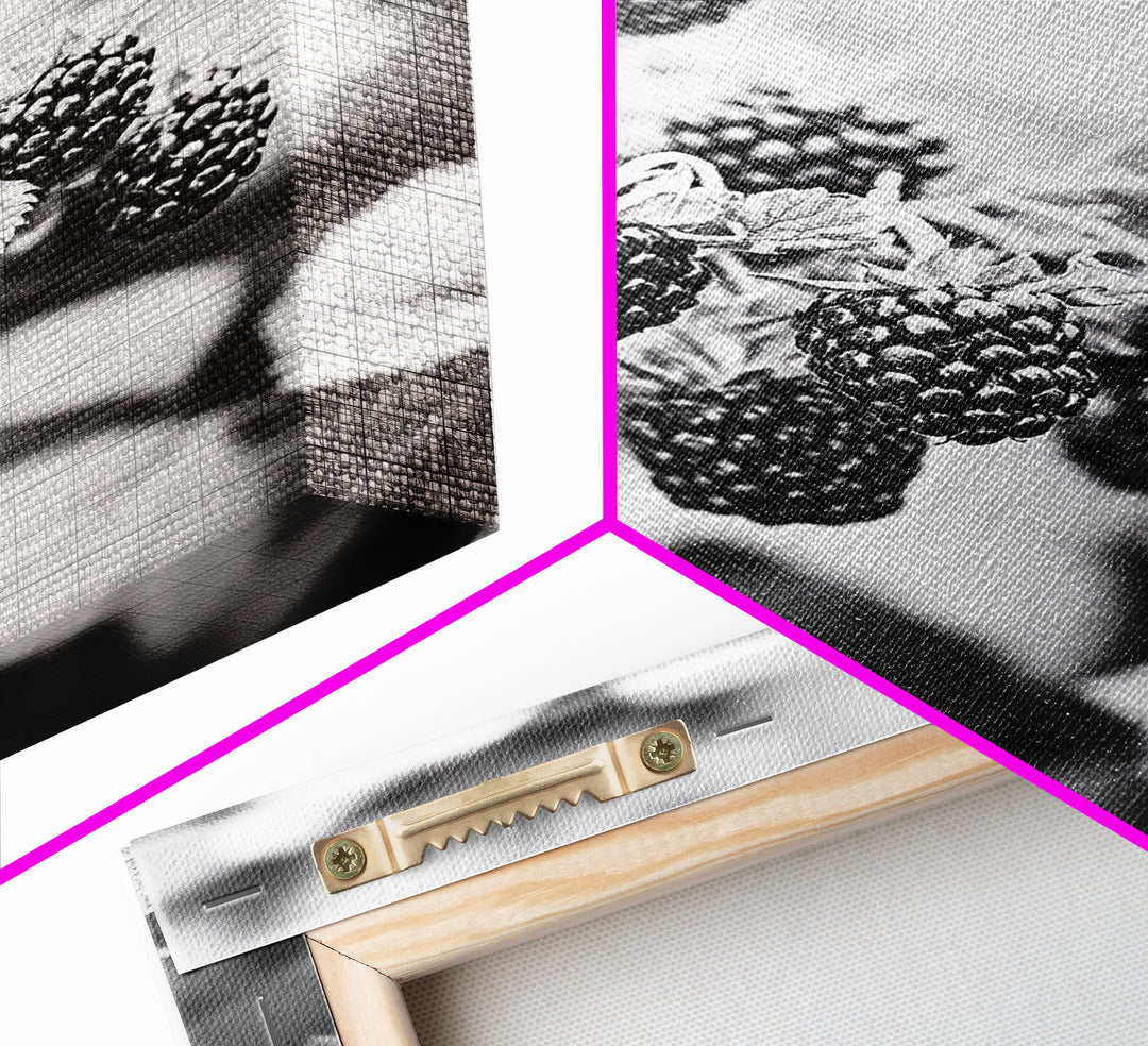 Blackberries in Bloom, Ripe Fruit Closeup, Garden Harvest, Natural Beauty, Framed Canvas Print, Farmhouse Kitchen Art, Fall Decor