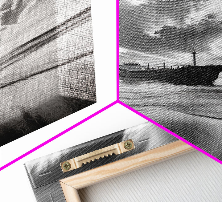Stormy Sky Ship, Dramatic Seascape, Black White Photography, Ocean Nautical Decor, Framed Canvas Print, Coastal Wall Art, Moody Minimalist