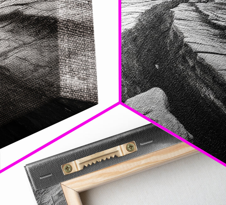 Coastal Rock Divide, Nature Pathway, Moody Beach Print, Living Room Decor, Framed Canvas Print, Minimalist Earthy Wall Art, Den Decor