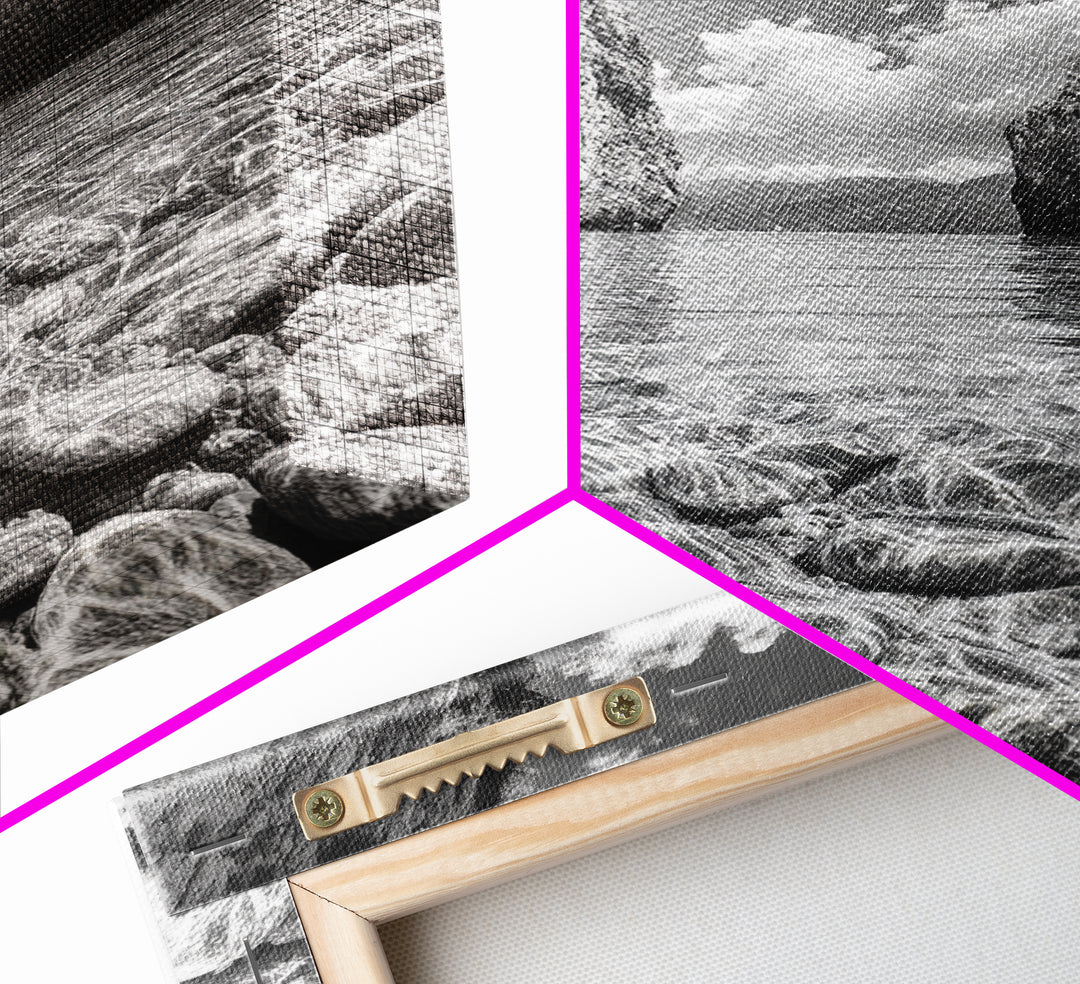 Clear Waterscape, Rocky Shoreline, Tropical Escape, Nature Photography, Framed Canvas Print, Beach House Coastal Wall Art