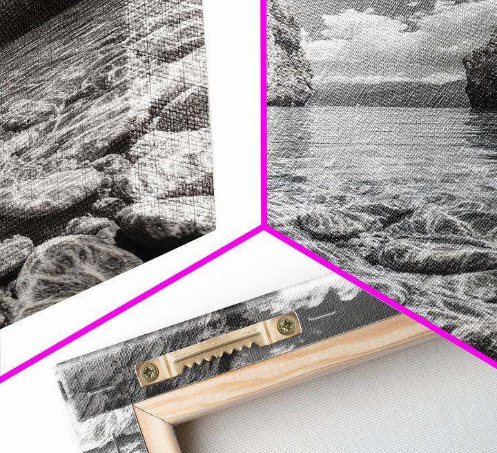 Clear Waterscape, Rocky Shoreline, Tropical Escape, Nature Photography, Framed Canvas Print, Beach House Coastal Wall Art