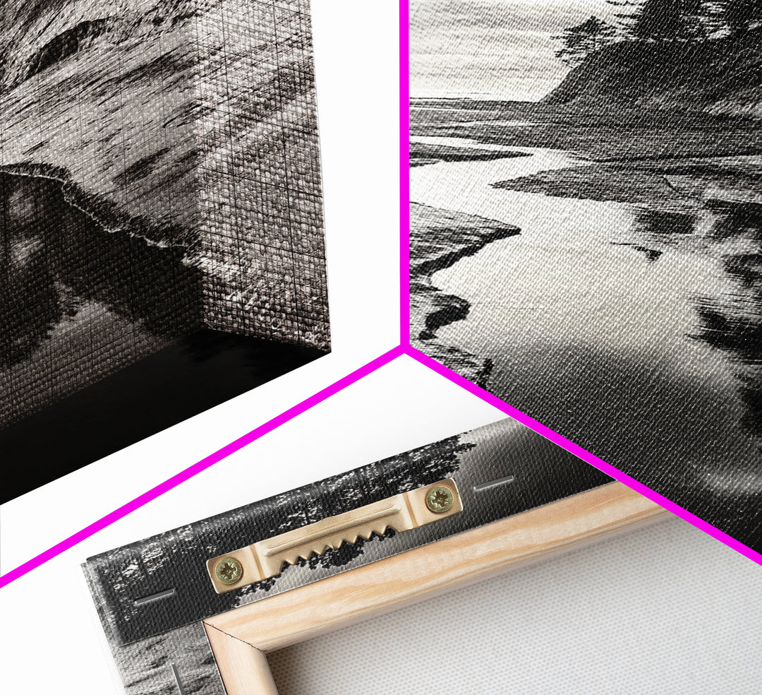 River Canyon, Dramatic Sky, Nature Pathway, Canvas Print, Adventure Wall Art, Cabin Decor, Black White Landscape Photography