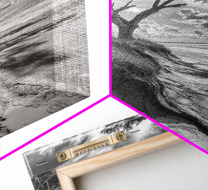 Coastal Tree Scene, Wind Swept Dune, Ocean Beach Horizon, Autumn Coastal Wall Art, Framed Canvas Print, Nature Lover Home Decor