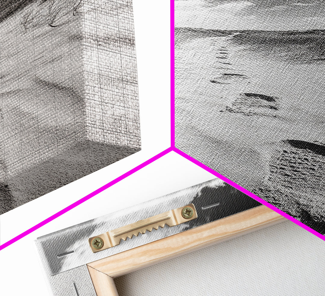 Desert Footprints Path, Dune Art, Wanderlust Vibes, Monochrome Landscape, Framed Canvas Print, Bedroom Wall Decor, Minimalist Travel