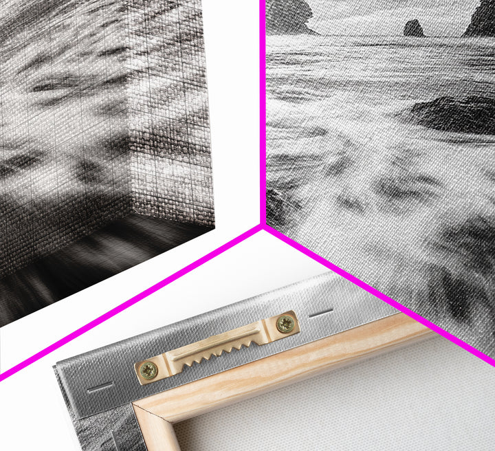 Sea Stacks Seascape, Ocean Art, Moody Coastline Print, Nature Photography, Framed Canvas Print, Living Room Wall Art, Black White Seaside