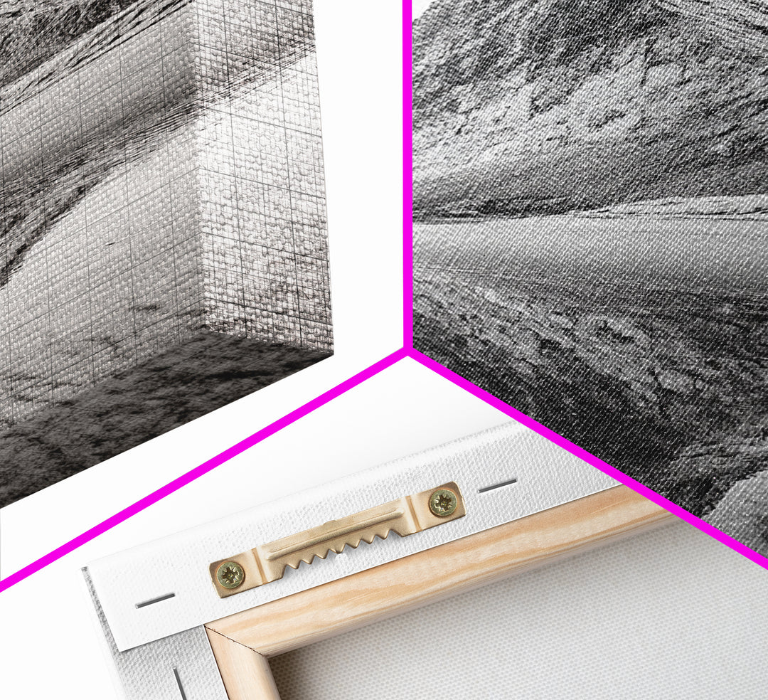 Mountain Mirror, Coastal Peak, Serene Beach, Canvas Print, Minimalist Landscape Art, Modern Living Room Wall Decor, Monochrome Nature Style