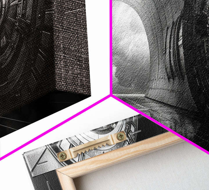 Vault Door, Sci-Fi Tunnel, Futuristic Entrance, Secure Chamber, Framed Canvas Print, Office Decor, Industrial Wall Art, Modern Cyberpunk Style