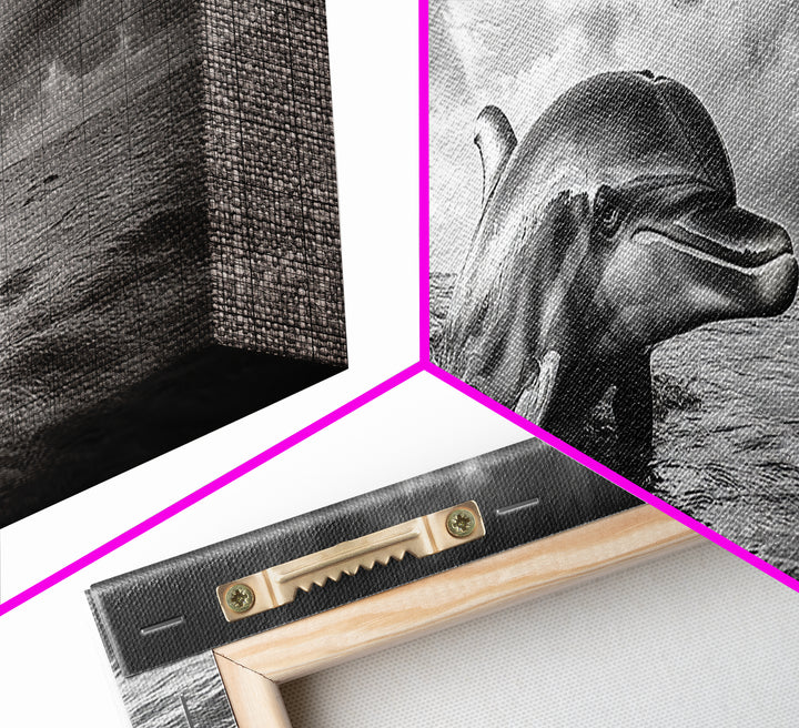 Dolphin Ocean Art, Playful Sea Animal Print, Modern Coastal Decor, Framed Canvas Print, Bathroom Wall Art, Nature Photography