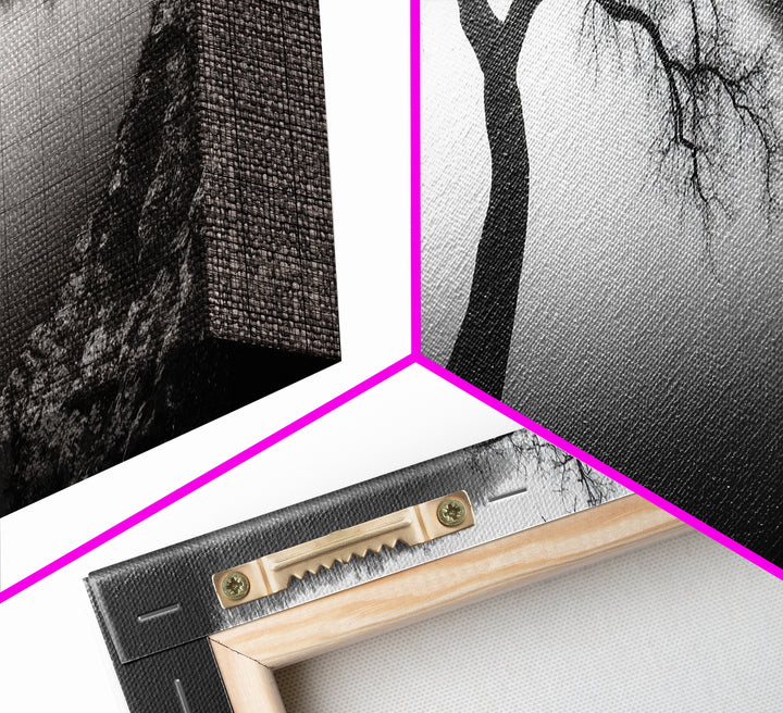 Curved Tree, Still Lake, Moody Landscape, Framed Canvas Print, Modern Nature Photography, Fall Home Decor, Living Room Art