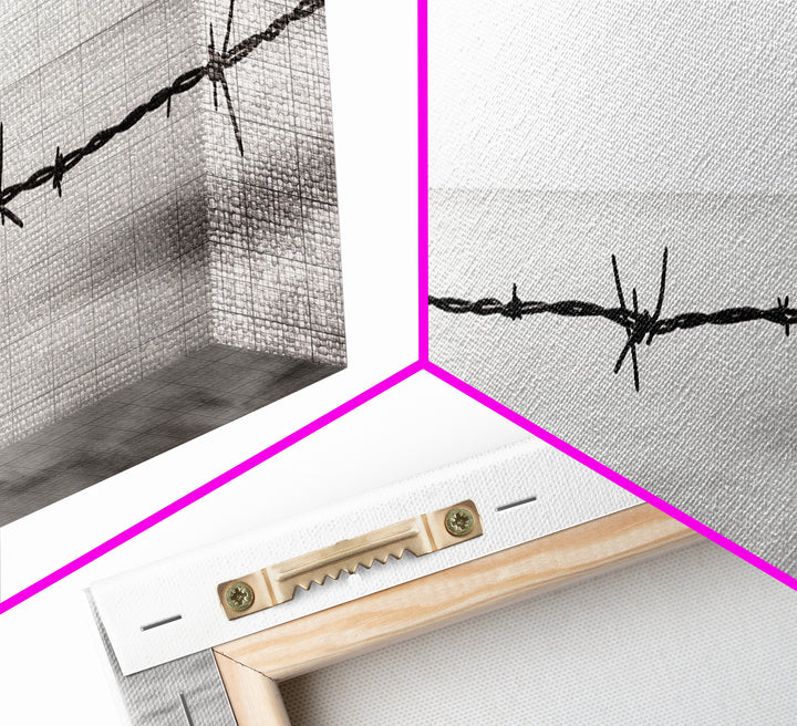 Barbed Wire, Ocean Horizon, Minimal Seascape, Stark Contrast, Framed Canvas Print, Modern Office Art, Minimalist Style, Black and White Art