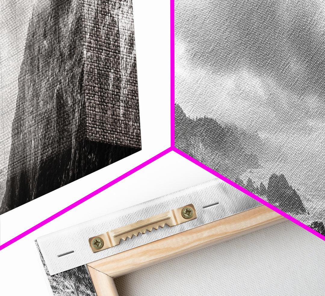 Ocean Cliff, Pine Trees, Foggy Coast, Canvas Print, Dramatic Nature Wall Art, Rustic Cabin Decor, Black and White Landscape