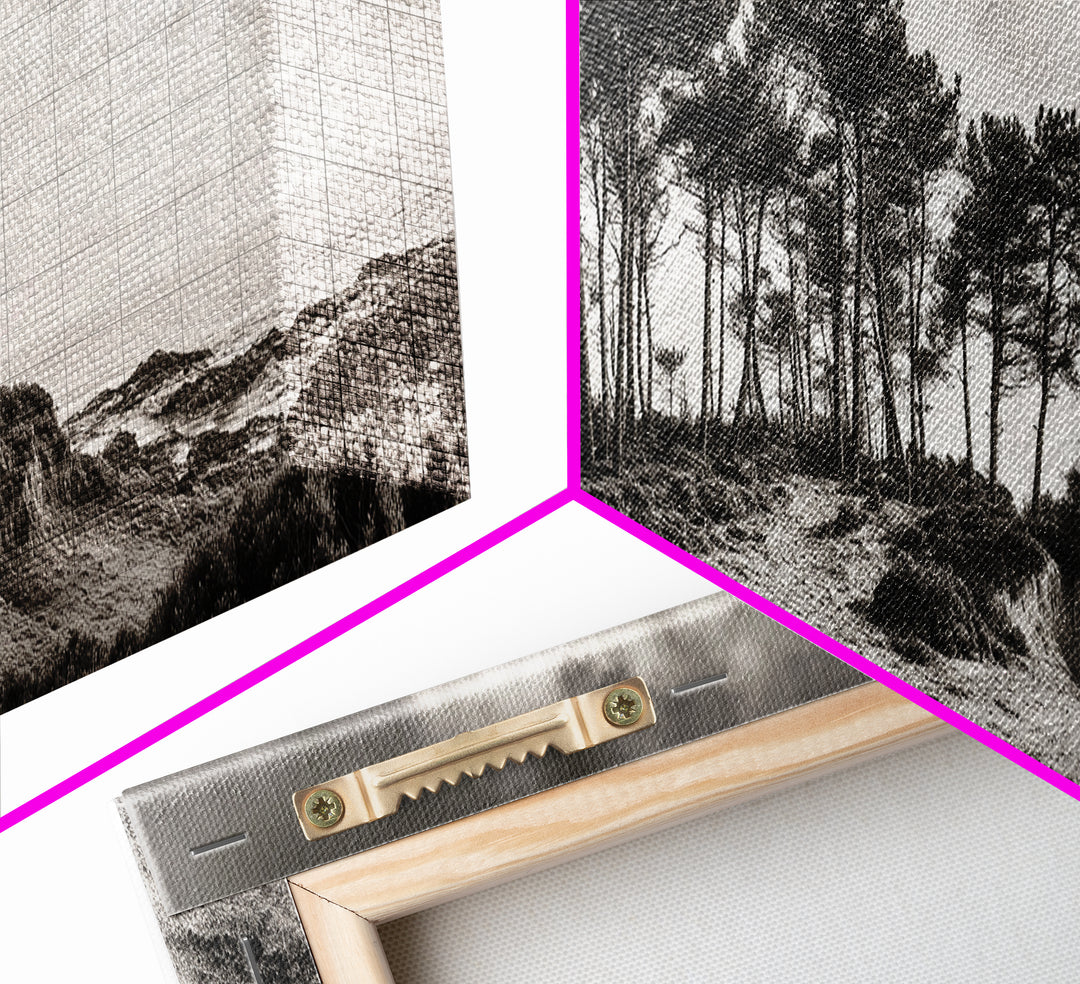 Coastal Pines, Ocean View, Windswept Trees, Framed Canvas Print, Minimalist Landscape Art, Neutral Tones, Entryway Wall Decor