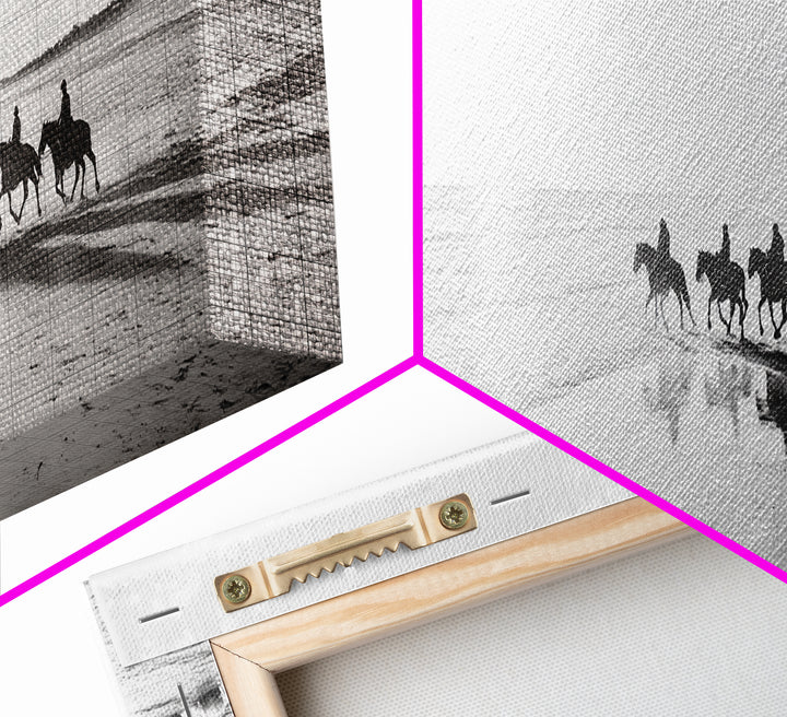 Beach Riders, Horseback Freedom, Seaside Journey, Canvas Print, Monochrome Wall Art, Coastal Living Room Decor, Nature Photography