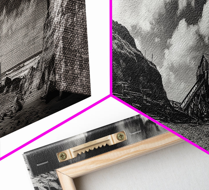 Cliff House, Ocean Cabin, Windy Coast, Framed Canvas Print, Moody Landscape Art, Rustic Wall Decor, Autumn Entryway Art