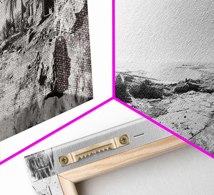 Desert Coast, Palm Ruins, Forgotten Beach, Framed Canvas Print, Surreal Photography, Boho Living Room Art, Coastal Wall Decor