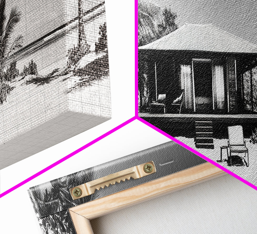 Beach House, Palm Retreat, Tropical Hideaway, Island Dream, Framed Canvas Print, Coastal Wall Art, Bedroom Decor, Tropical Vacation Aesthetic